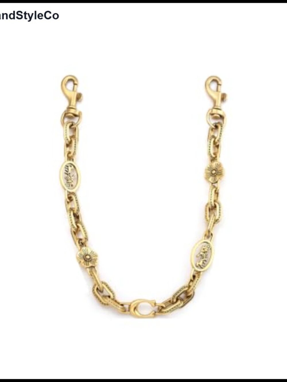Gold Plated Purse Chain Keychain Bag Charm with Dual Clasp, Flower & Letter